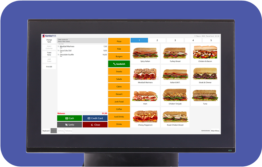 Customized SambaPOS restaurant POS screen