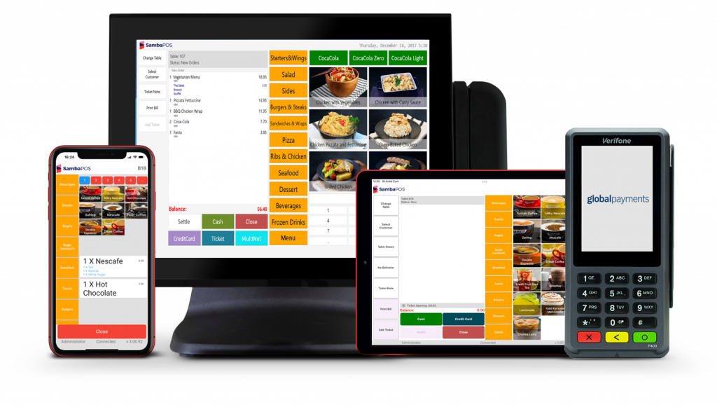 SambaPOS restaurant POS software on terminal, mobile and tablet